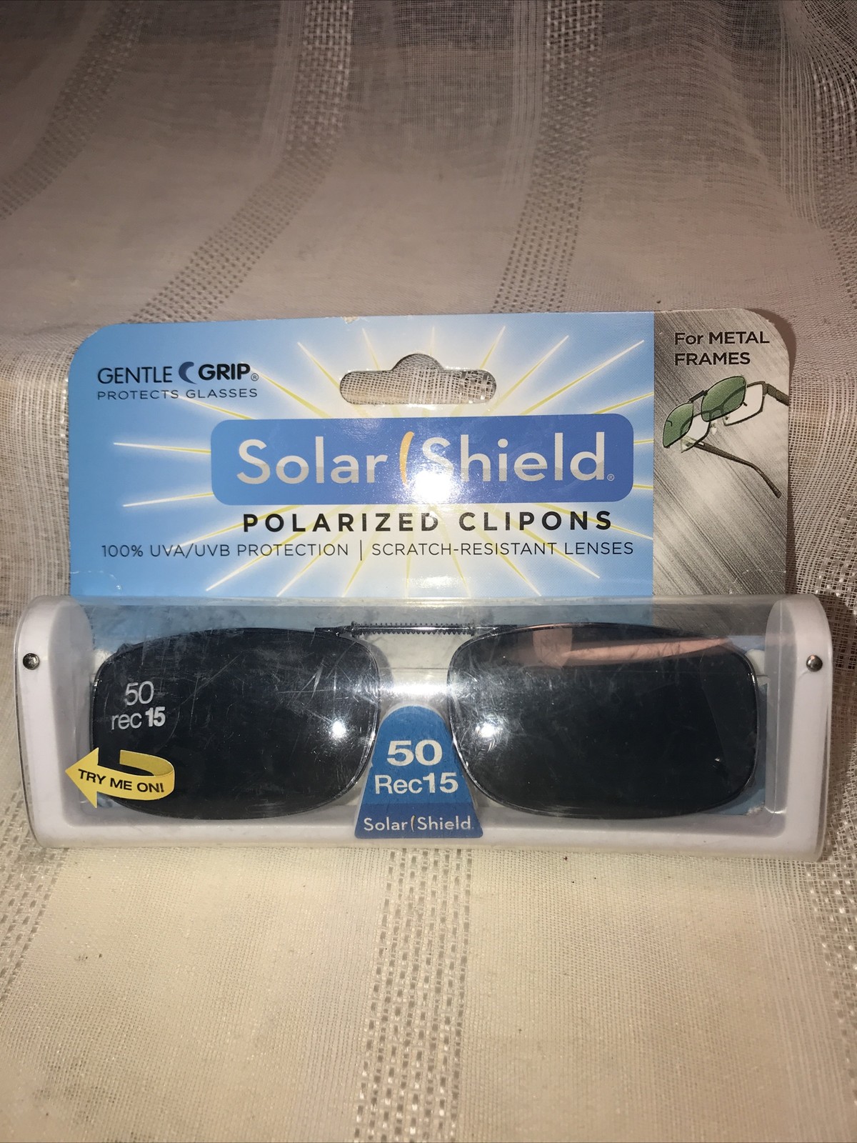 Solar Shield Polarized Clipons 50 Rec15 100% UVA/UVB Protection Scratch Res NEW