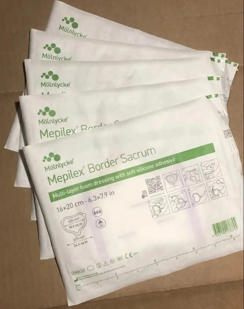 BOX OF 10- MEPILEX BORDER SACRUM – 6.3in x 7.9in – SAFETAC DRESSINGS