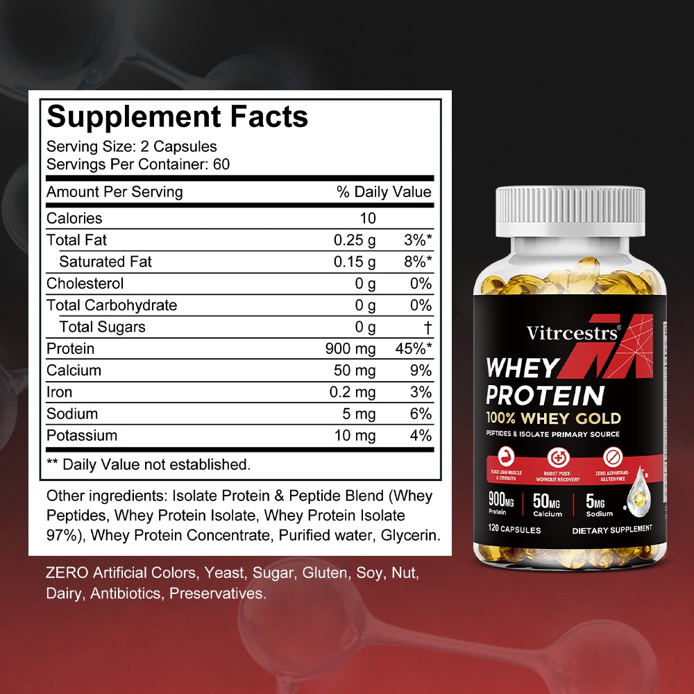 Pure Whey Gold Protein Capsules – 900mg 30/60/120Caps Protein for Muscle Growth