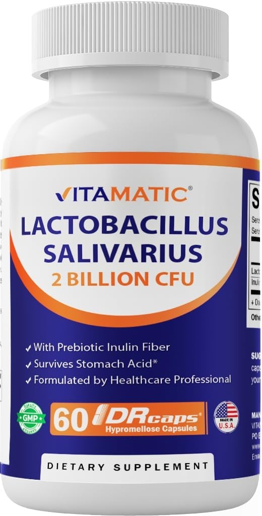 Lactobacillus Salivarius Probiotic Capsules 2 Billion CFU – 60 Count Digestive S
