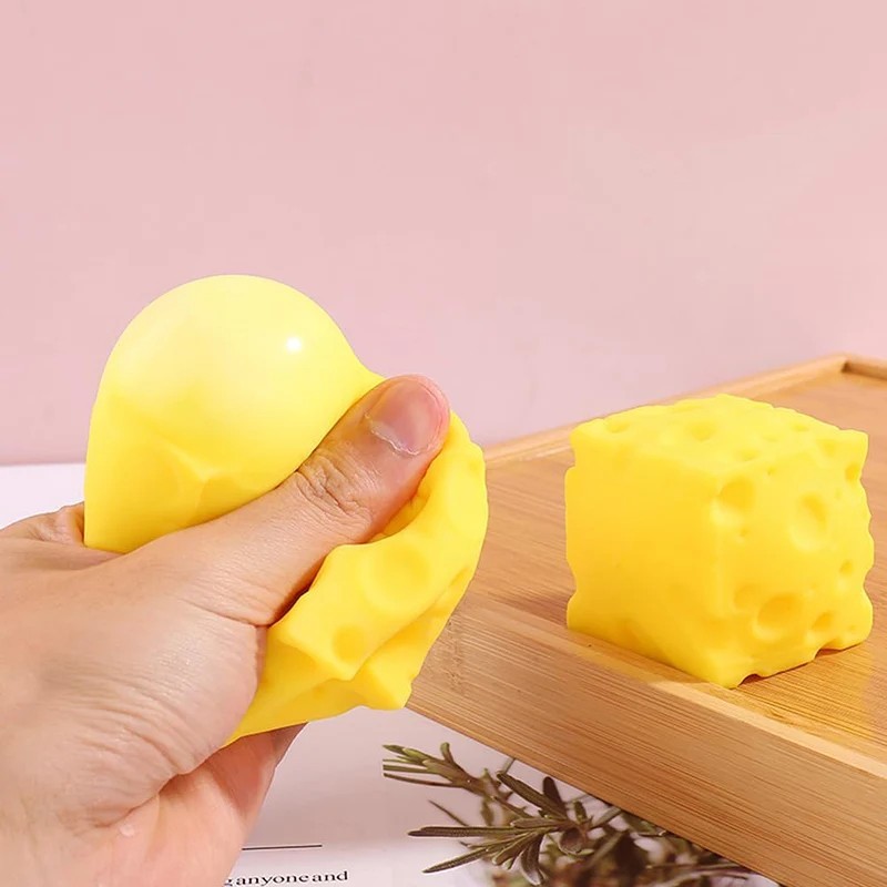 Yellow Cheese Squeeze Toy Soft Rubber Novelty Stress Ball Bouncing Play for Anxi