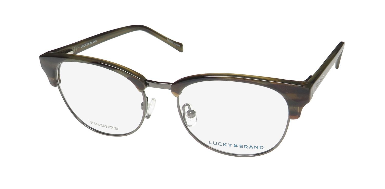 NEW LUCKY BRAND D806 EYEWEAR OLIVE HORN CHILDRENS-BOYS GREEN 47-16-125 BROWLINE