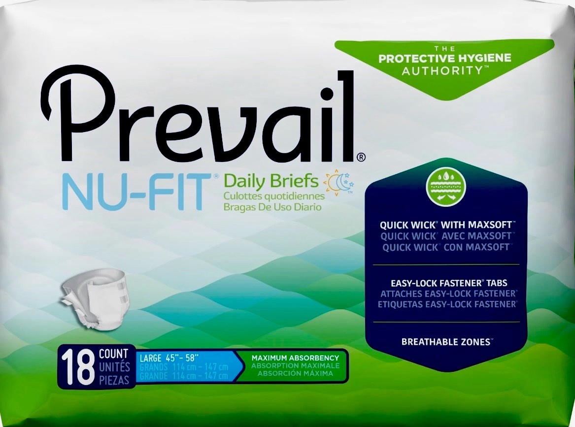 Qty 50 Prevail NU-FIT Daily Briefs Incontinence Briefs Large 45″-58″ Max Absorb