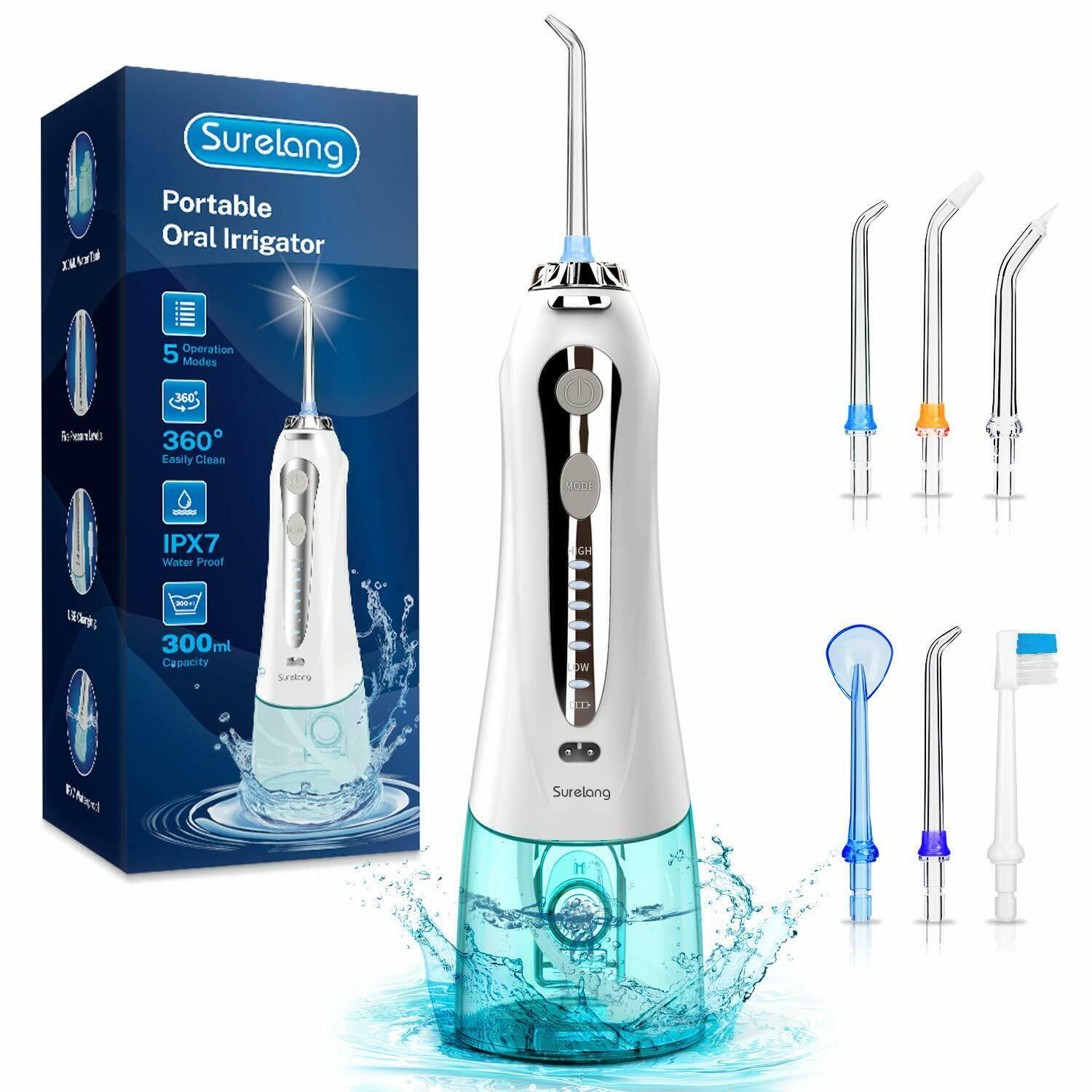 Cordless Water Flosser Dental Oral Irrigator Teeth Cleaner Floss 5 Tip Xmas Gift