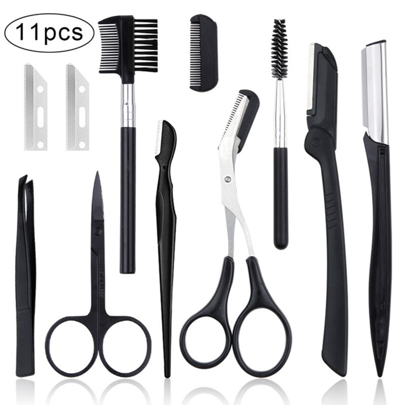 11/9/6/4Pcs Eyebrow Grooming Tools Razor Brush Kit Facial Trimmer Tweezers Comb