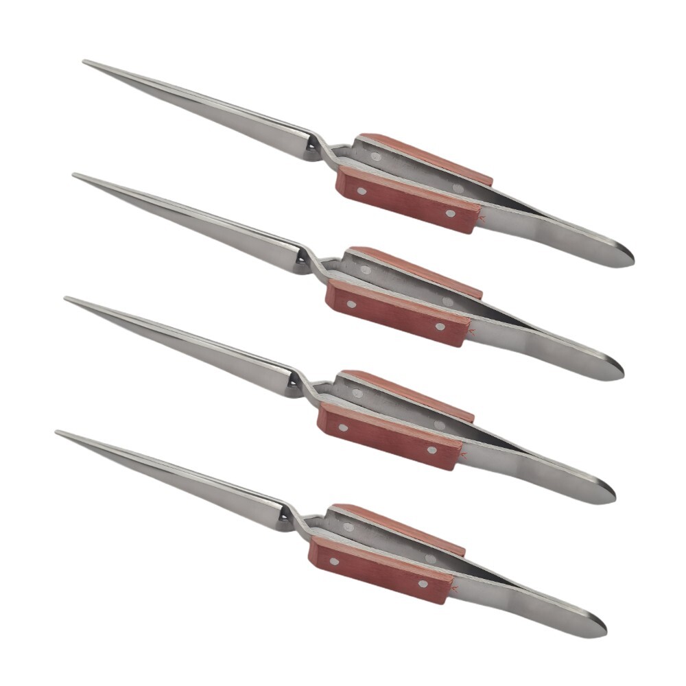 4 Pcs Straight Self Locking Tweezers 6-1/2″ Length with Fiber Grip -Jewelry Tool