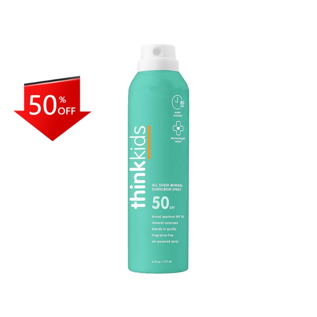 thinkkids All Sheer Mineral Sunscreen Spray with Zinc Oxide- Water SPF 50 – 6oz