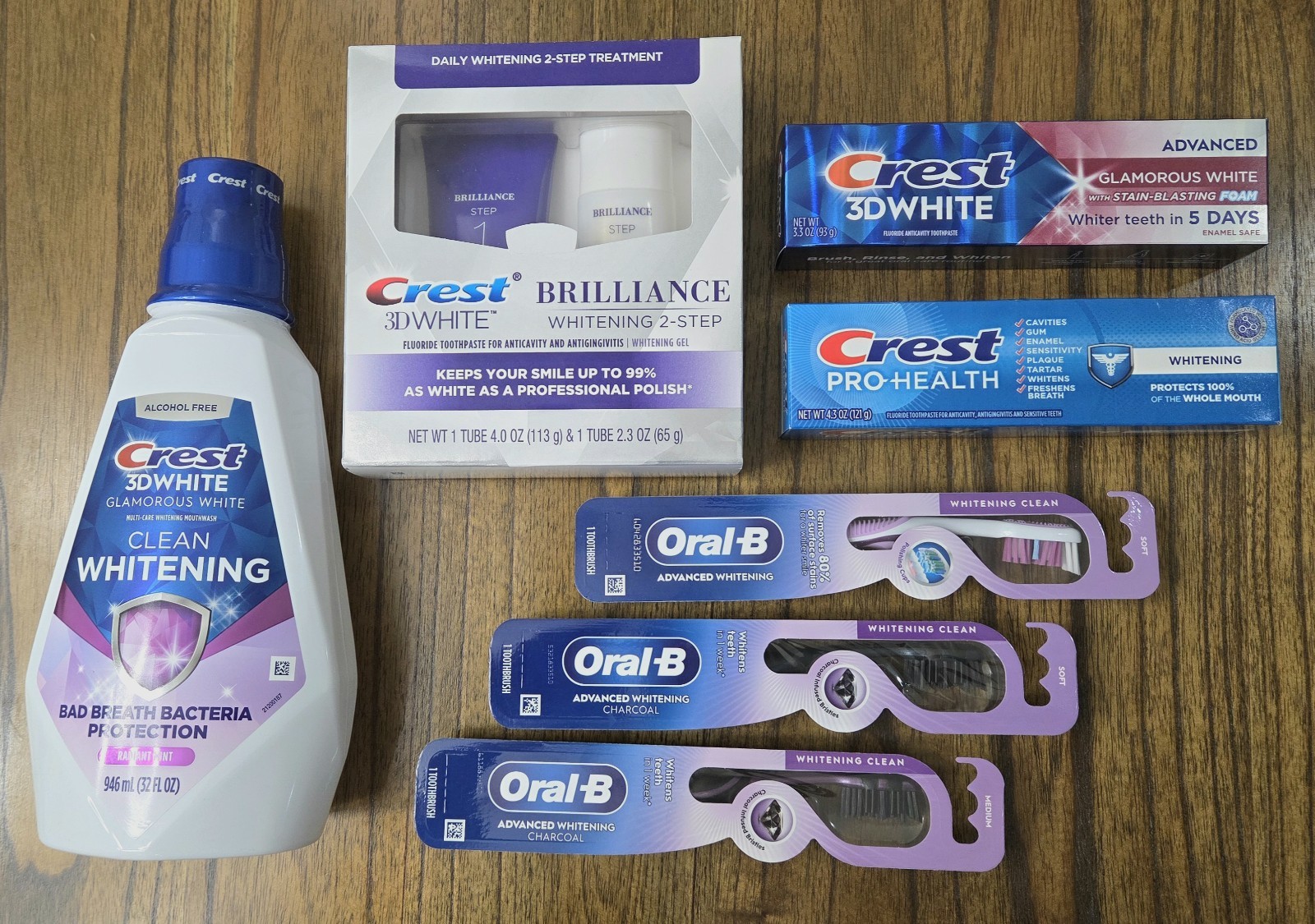 Crest 3D White Oral Care Whitening Bundle Mouthwash 2-Step Kit Toothpaste Oral-B