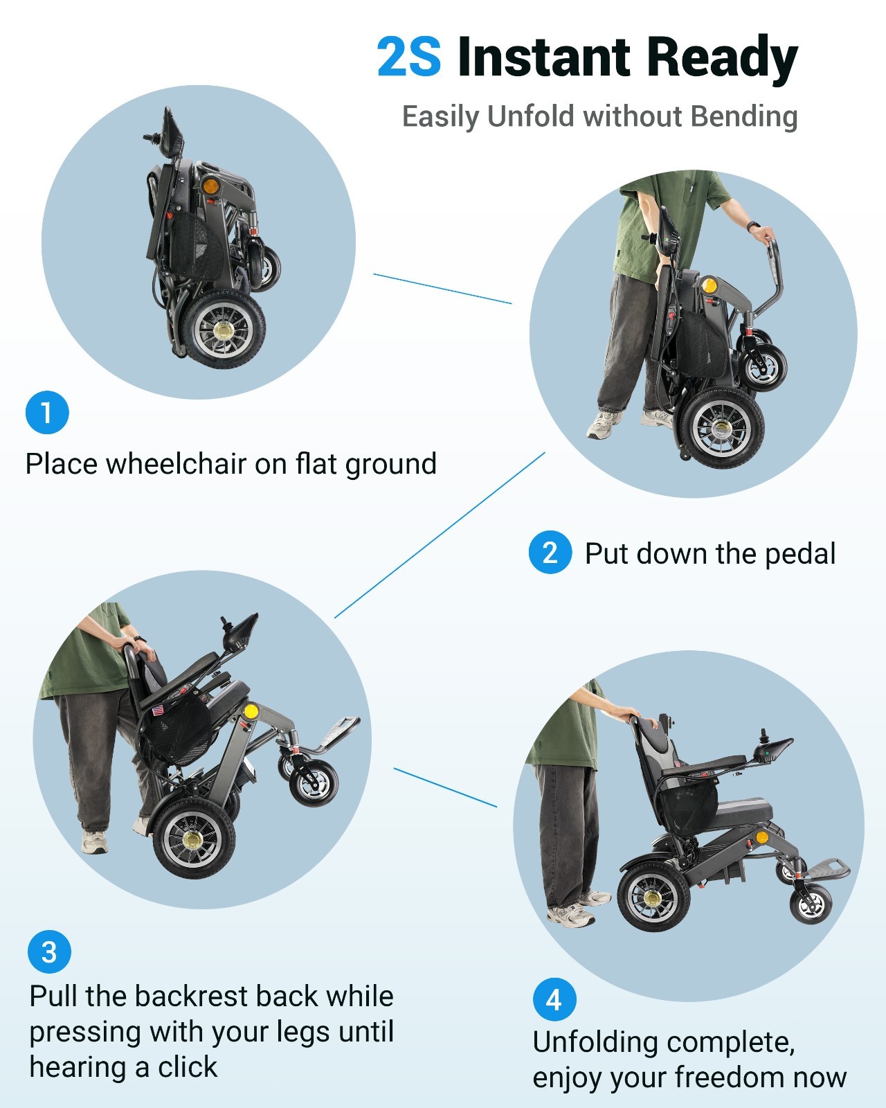 30 Mile Range Foldable Electric Wheelchairs for Adults & Seniors, Gray