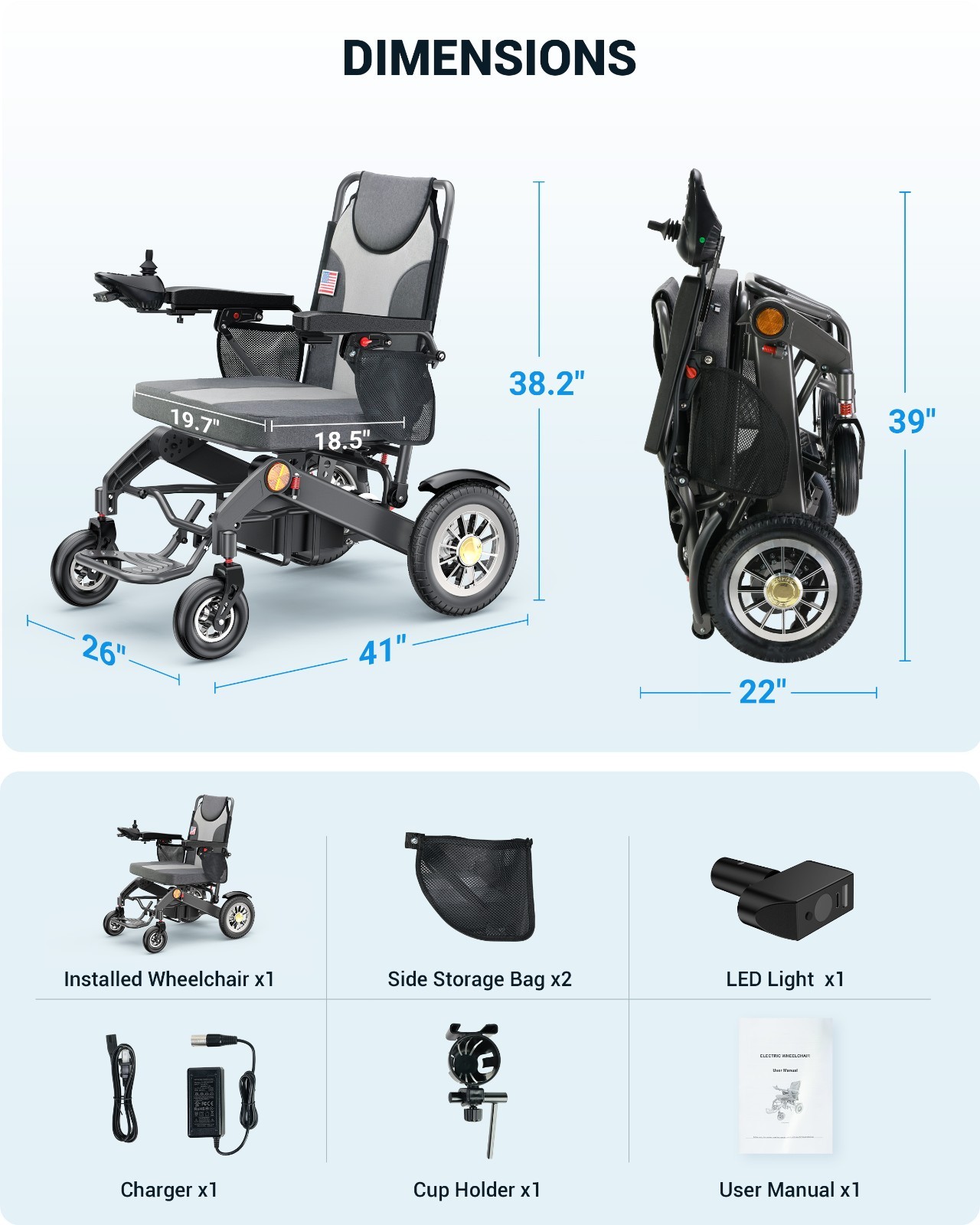 30 Mile Range Foldable Electric Wheelchairs for Adults & Seniors, Gray
