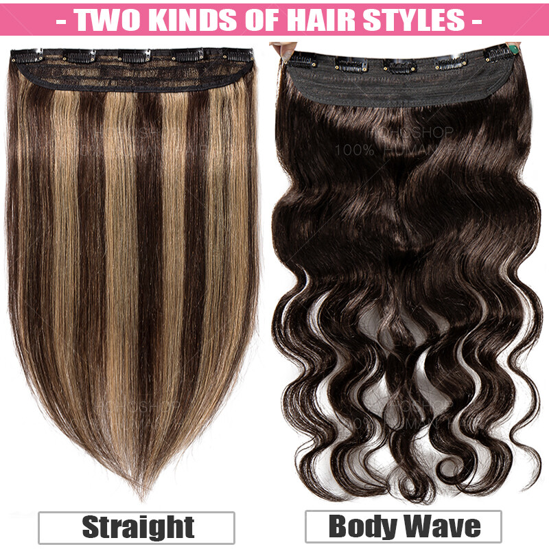 Clip In 100% Real Human Hair Extensions Half Full Head Hightlight 120g One Piece