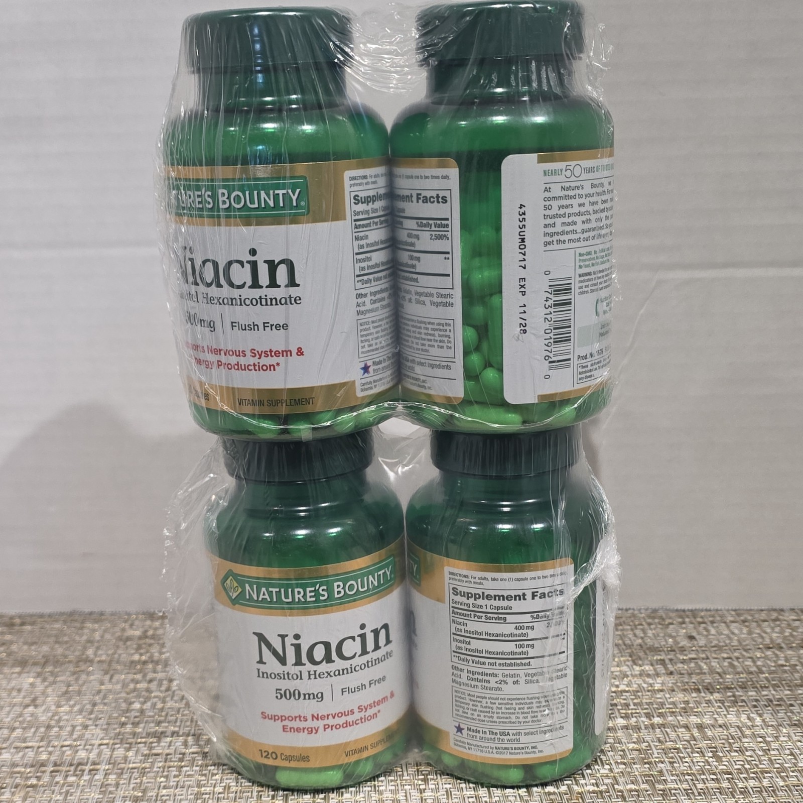 4 ~ Nature’s Bounty Niacin 500mg ~ 480 Capsules Total ~ 11/2028+
