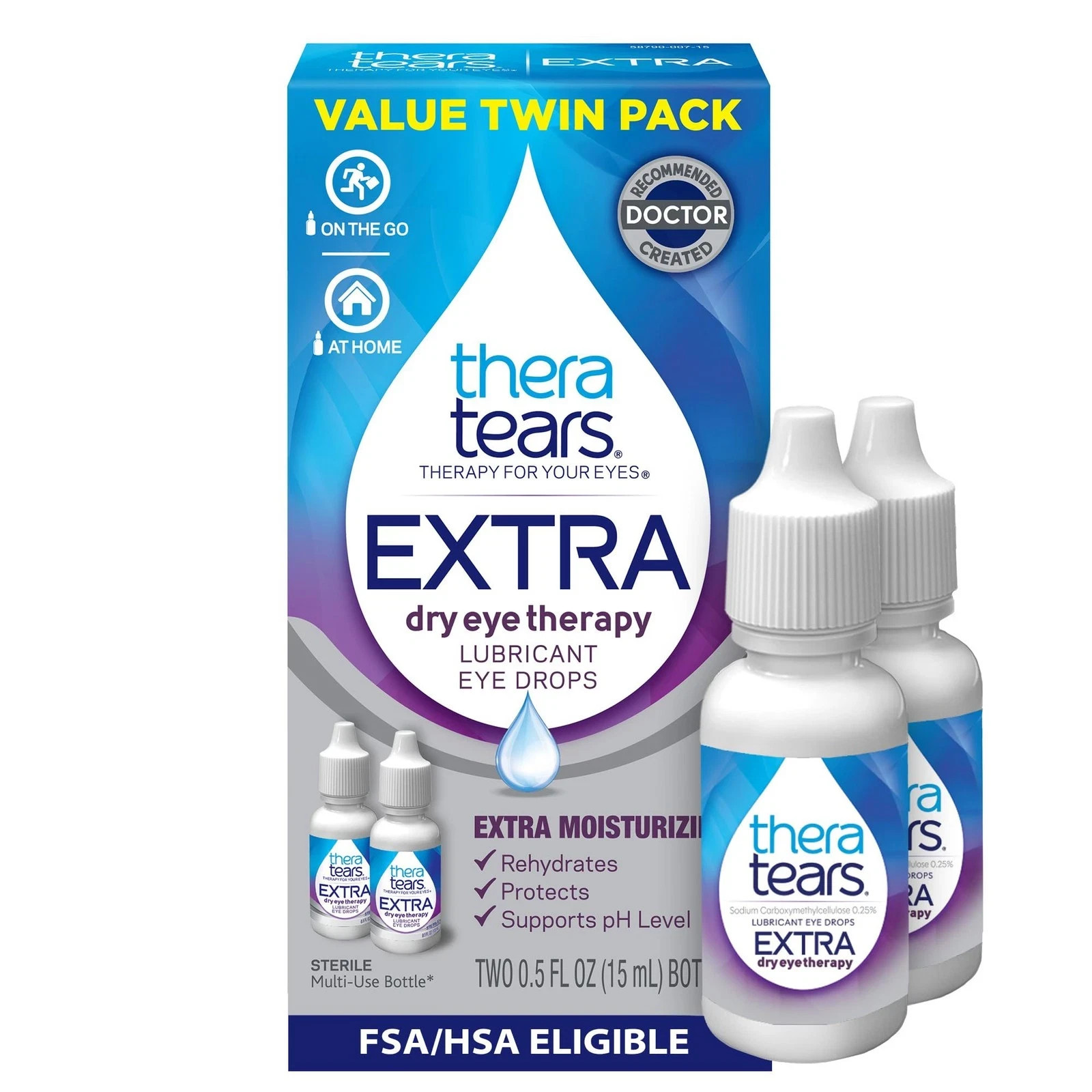 Extra Dry Eye Drops, Twin Pack, 2 Bottles x 0.5 fl oz (Pack of 1) EXP:2026-06
