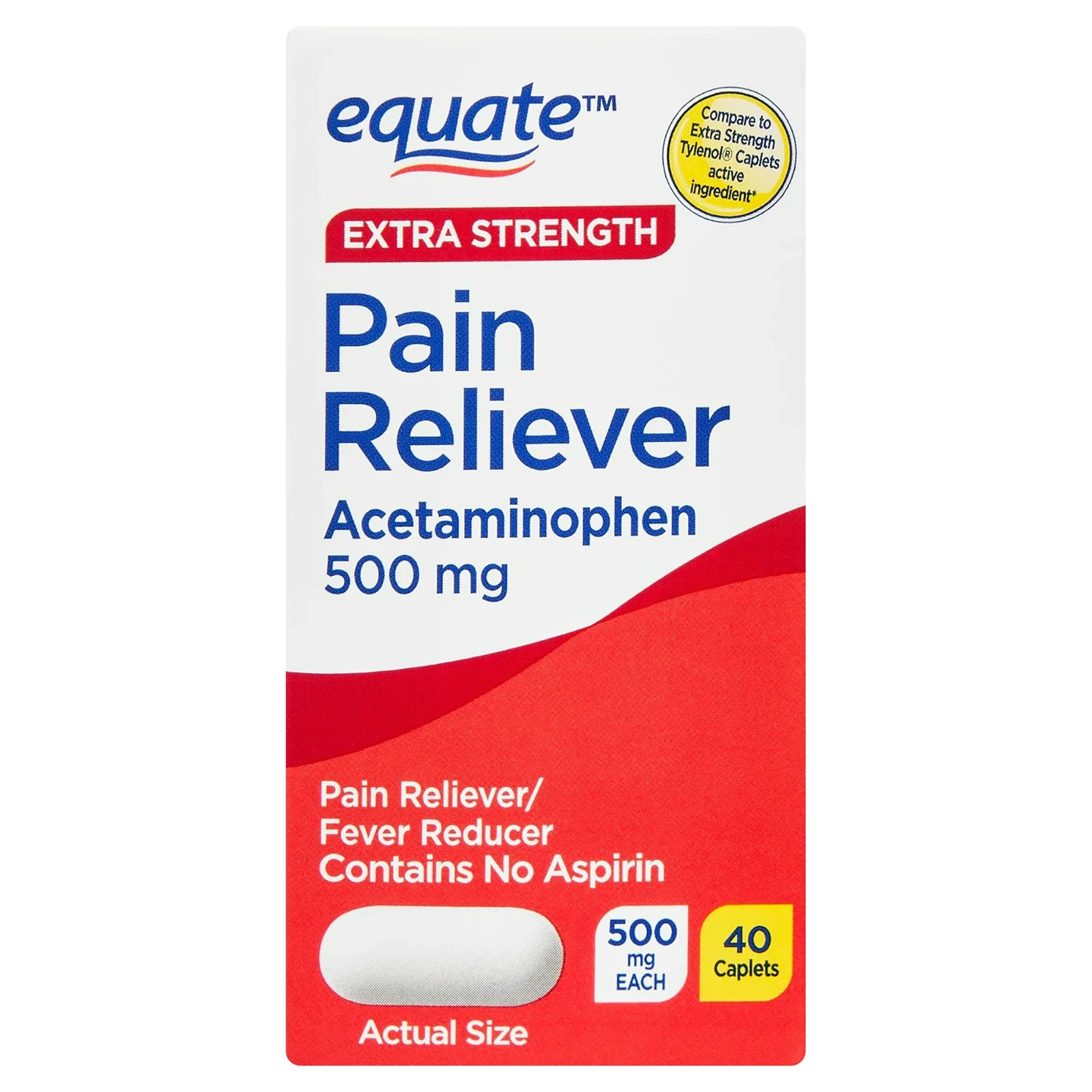 Equate Extra Strength Pain Reliever – 500mg Caplets, 40 Count – NEW