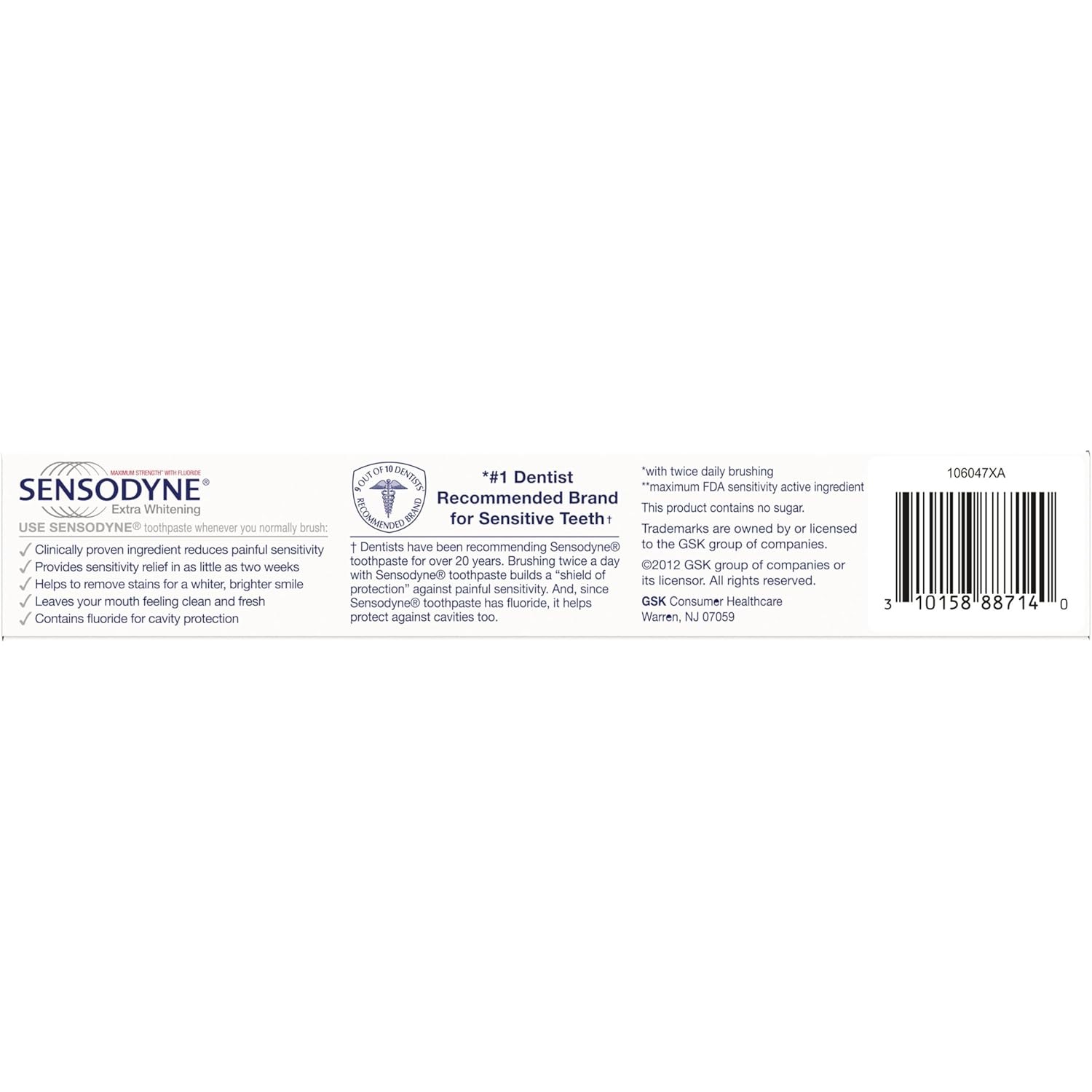 Sensodyne Extra Whitening Toothpaste for Sensitive Teeth, Cavity Prevention and