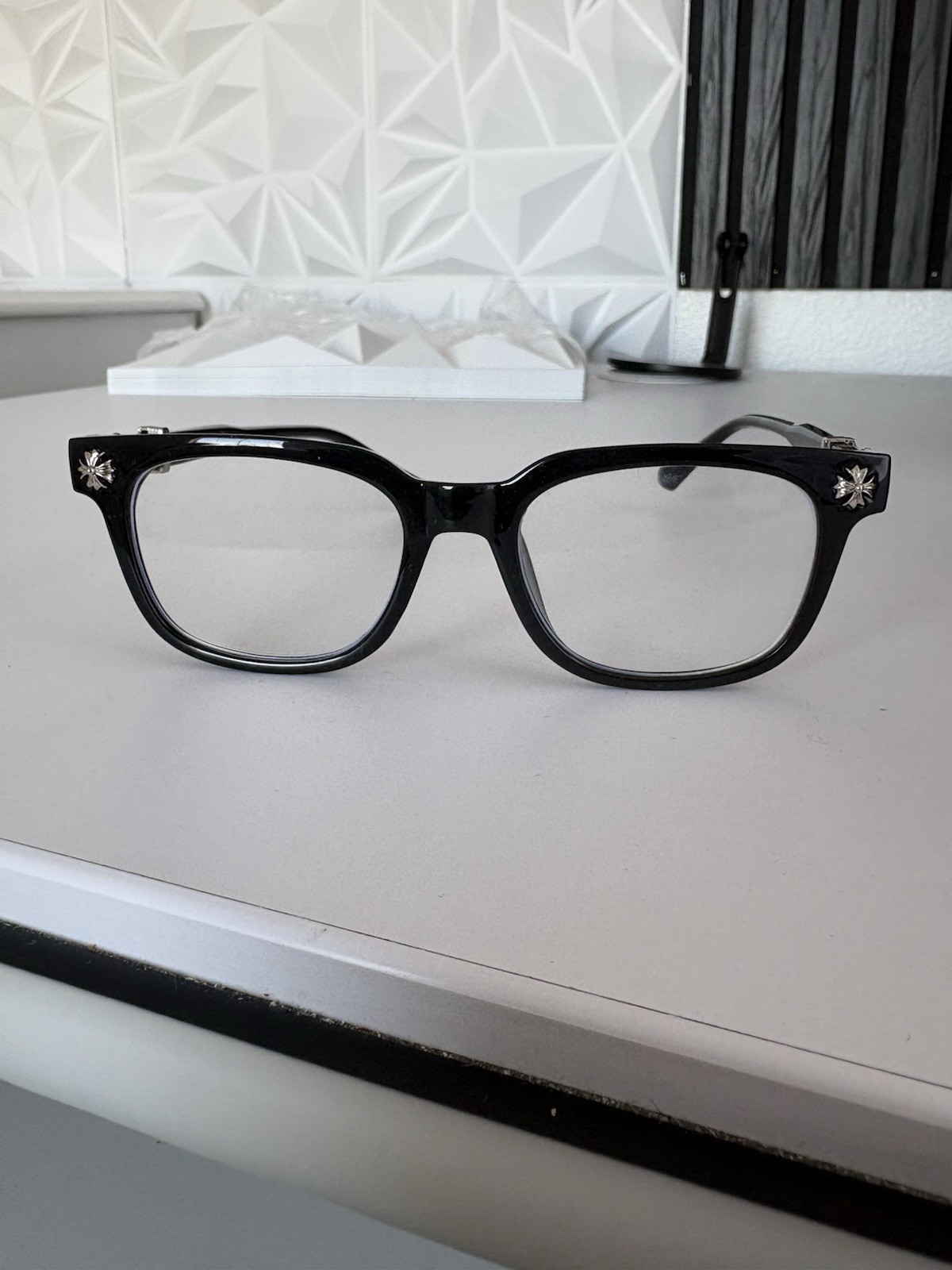 Chrome Hearts Black Full Rim Eyeglasses Frames Plastic/Metal with Silver Metal