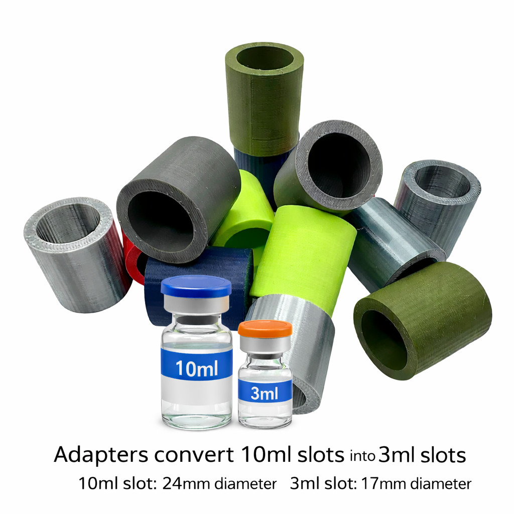 3mL Vial Adapters for 24mm Case Slots | Multi-Color | Vial Storage Organizer