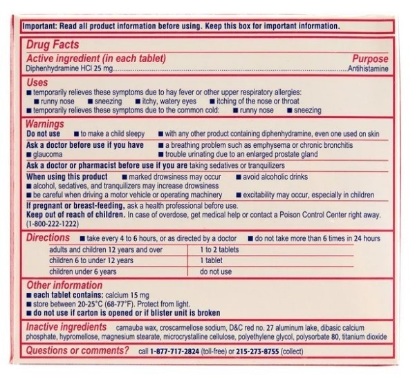Benadryl Allergy Relief Diphenhydramine 25 mg 200 Count Ultratabs Exp 12/2026