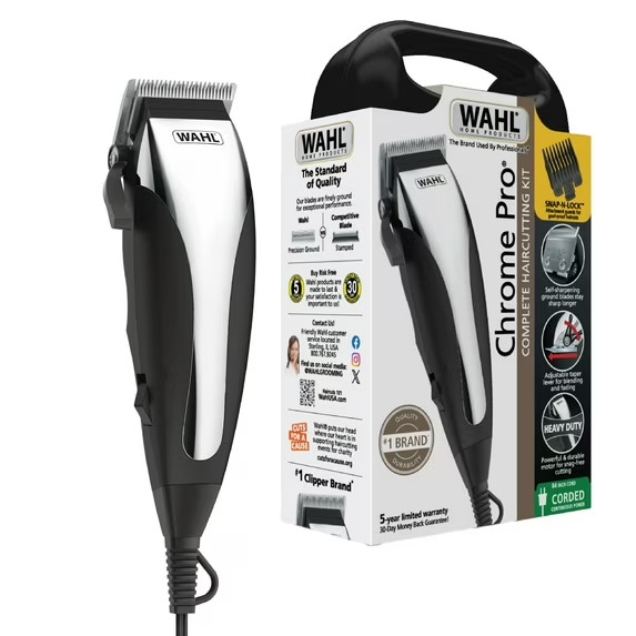 Chrome Pro, Corded Hair Clipper Kit for Men or Women, Black/Chrome 9670-1201