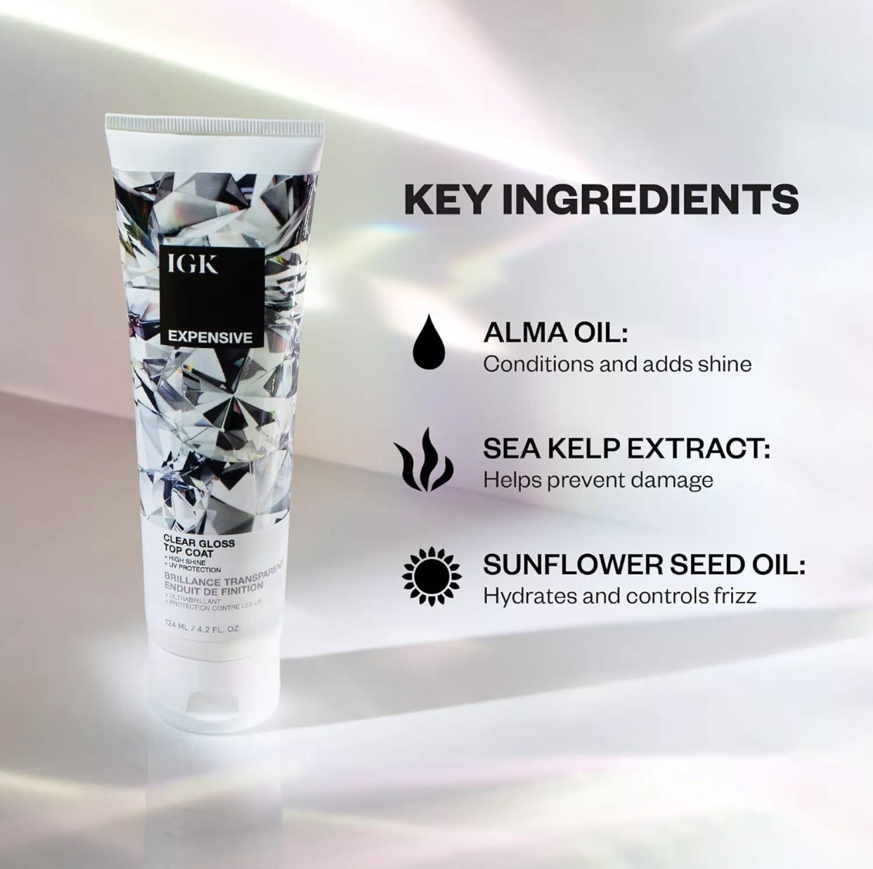 IGK EXPENSIVE HIGH SHINE CLEAR GLOSS TOP COAT TREATMENT.