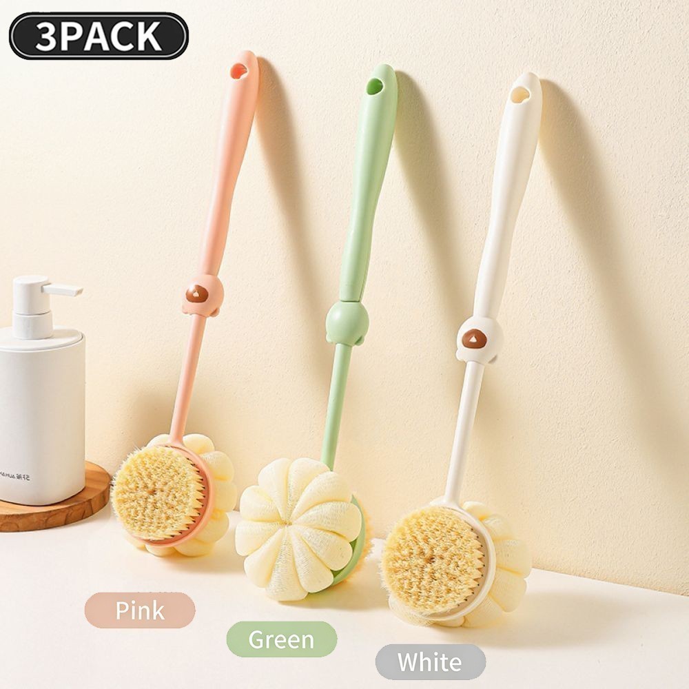 3 PACK 2-in-1 Body Scrubber Brush,Long Handle Exfoliating Back Washer Massager
