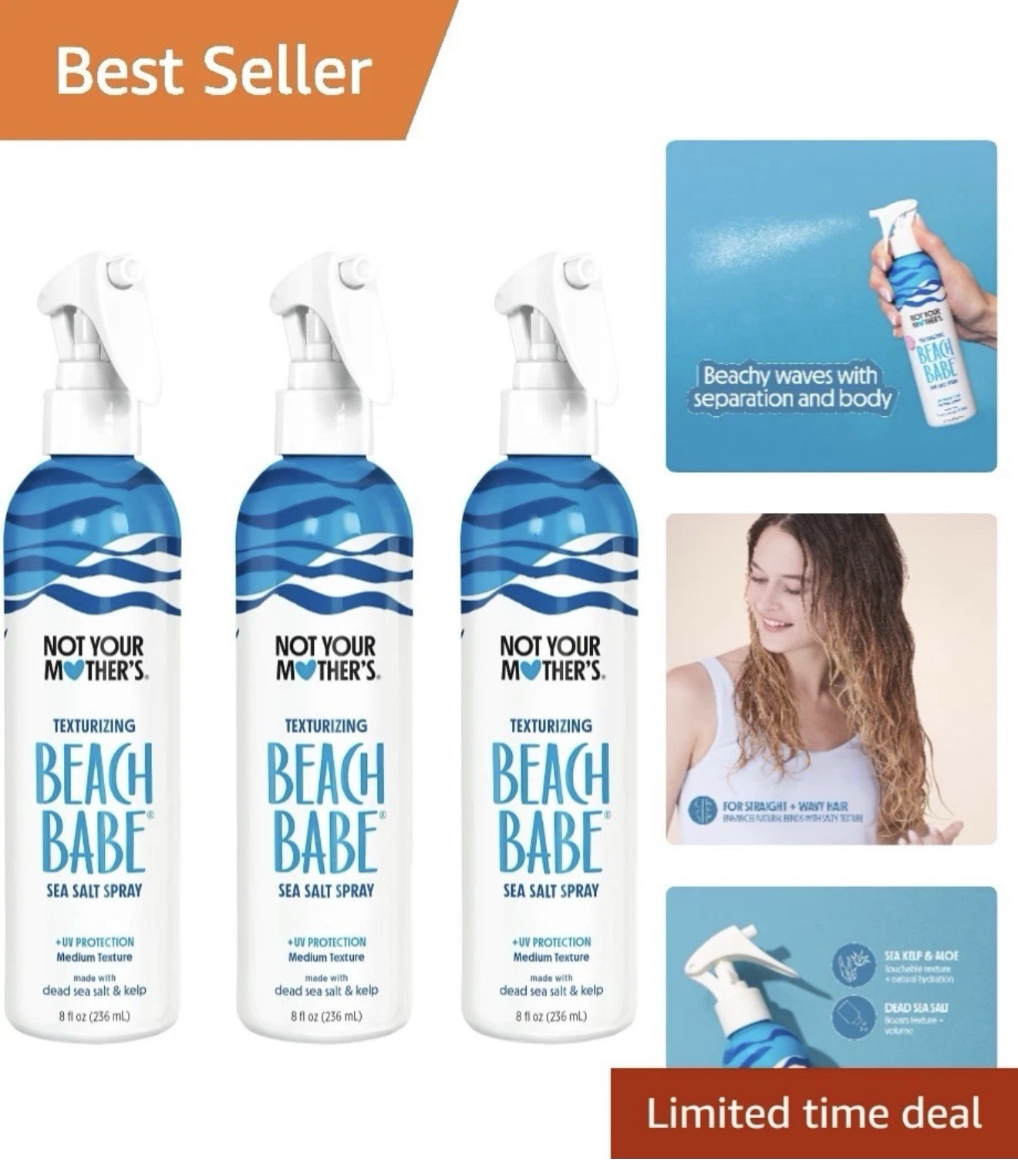 Beach Babe Sea Salt Spray 3-Pack- Texture & Grit for Tousled, Matte Finish Hair