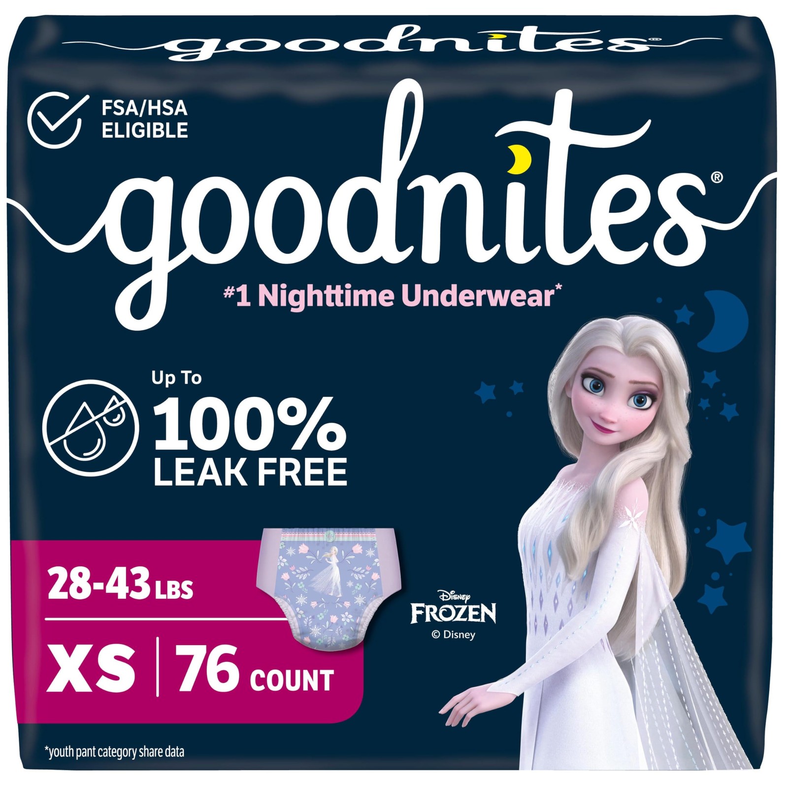 Goodnites Girls Nighttime Bedwetting Underwear X Small 28-43 lbs 76 Ct Size