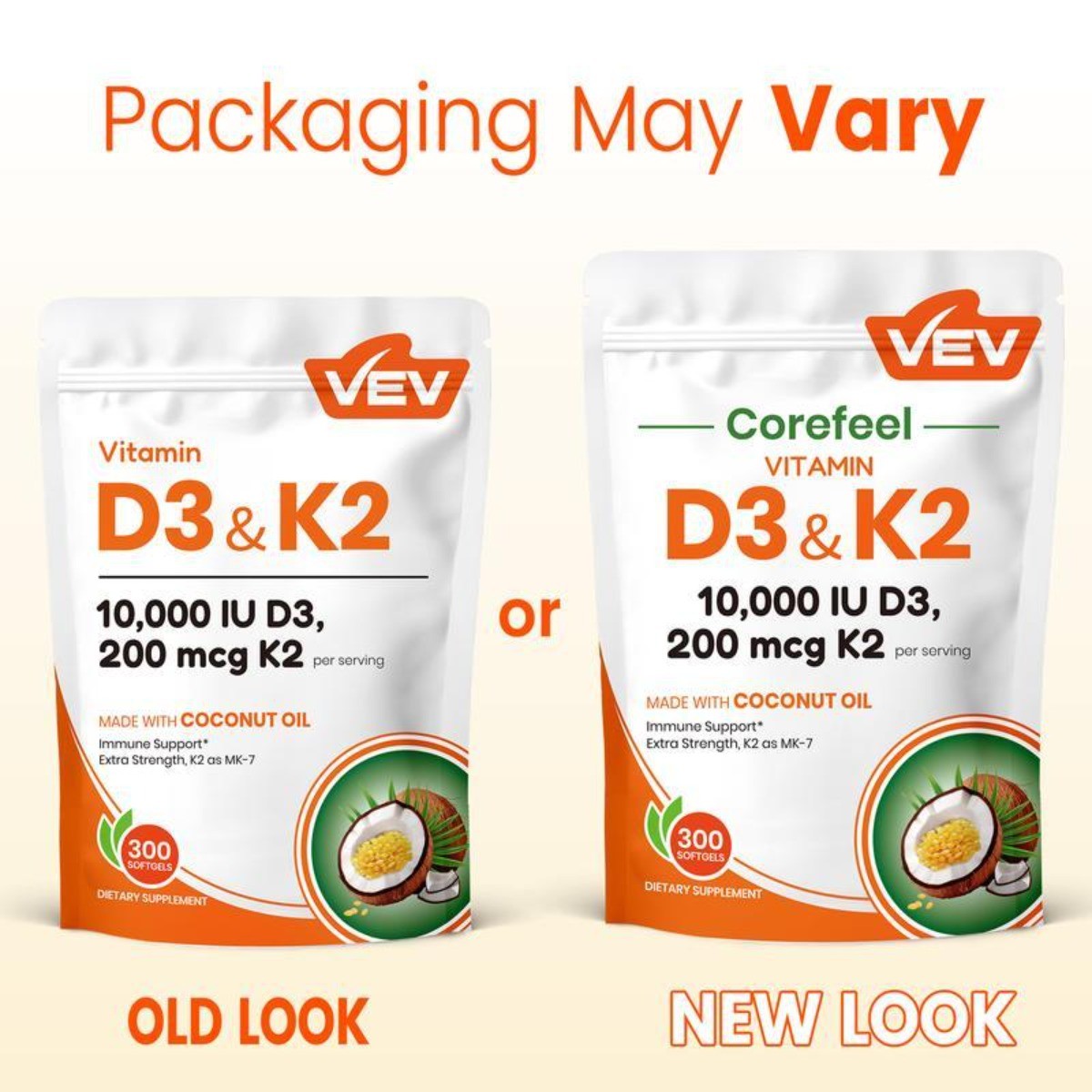 VEV D3 K2 10000IU Complex – 300 Softgels, Bone & Immune Support