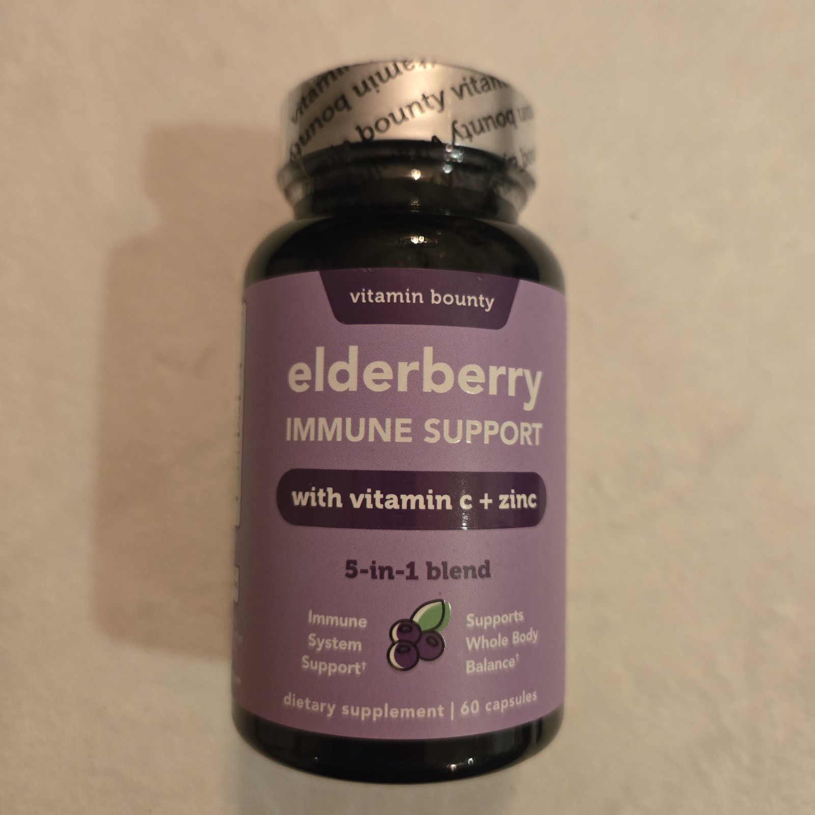 Elderberry Immune Support Vitamin C + Zinc 60 Caps GF GMO-Free (Exp.2028/01)