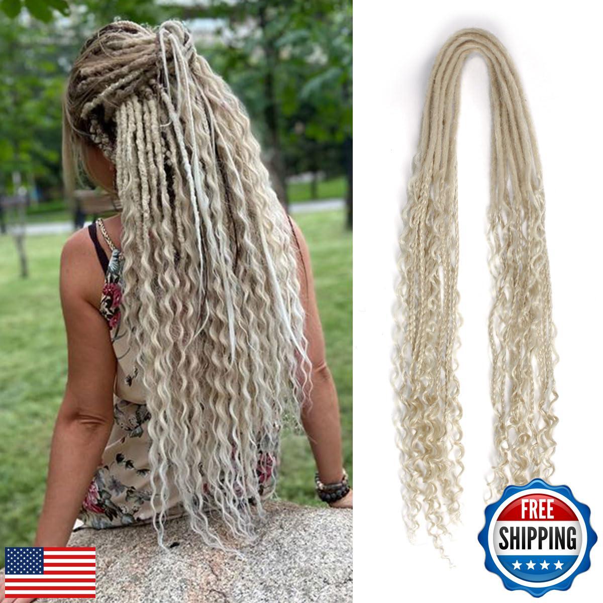 Lounoke 24 In Boho Braid Dreadlock Extensions, 10 Strands 613 Blonde Syntheti