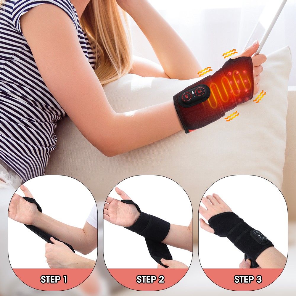 Electric Infrared Heated Wrist Wrap Brace Hand Massage Vibration for Pain Relief