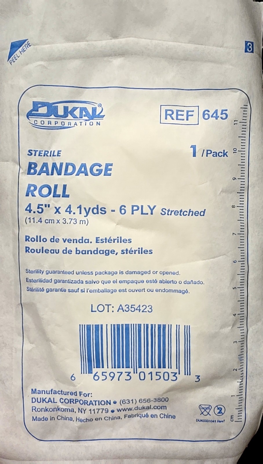 Lot Of 6 – Dukal Sterile Fluff Bandage Roll 4-1/2 Inch x 4-1/10 Yard 6-Ply #645
