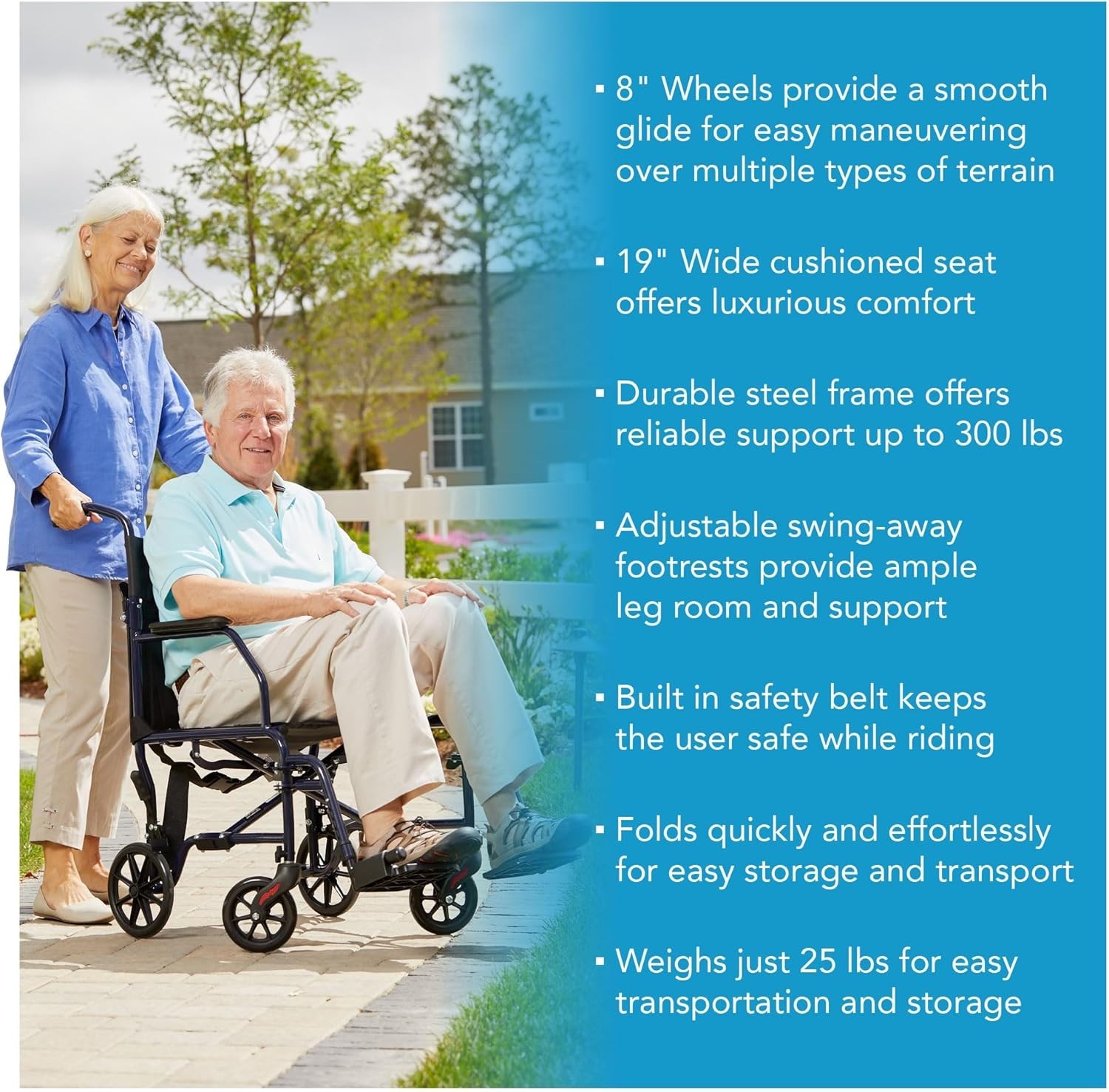 Lightweight 25 lbs Transport Wheelchair with Removable Footrests for Easy Use
