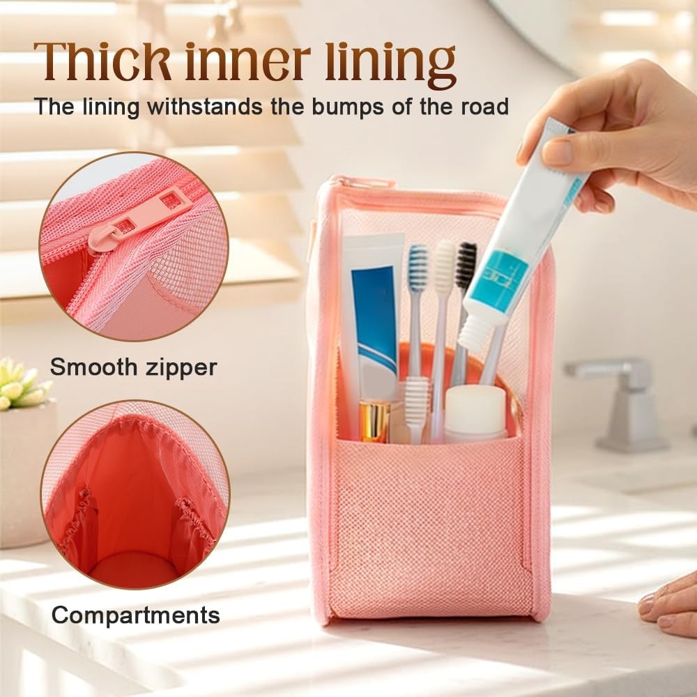 Standing Toiletry Bag 2026 – Lightweight Waterproof, Black+Pink, Travel Pouch