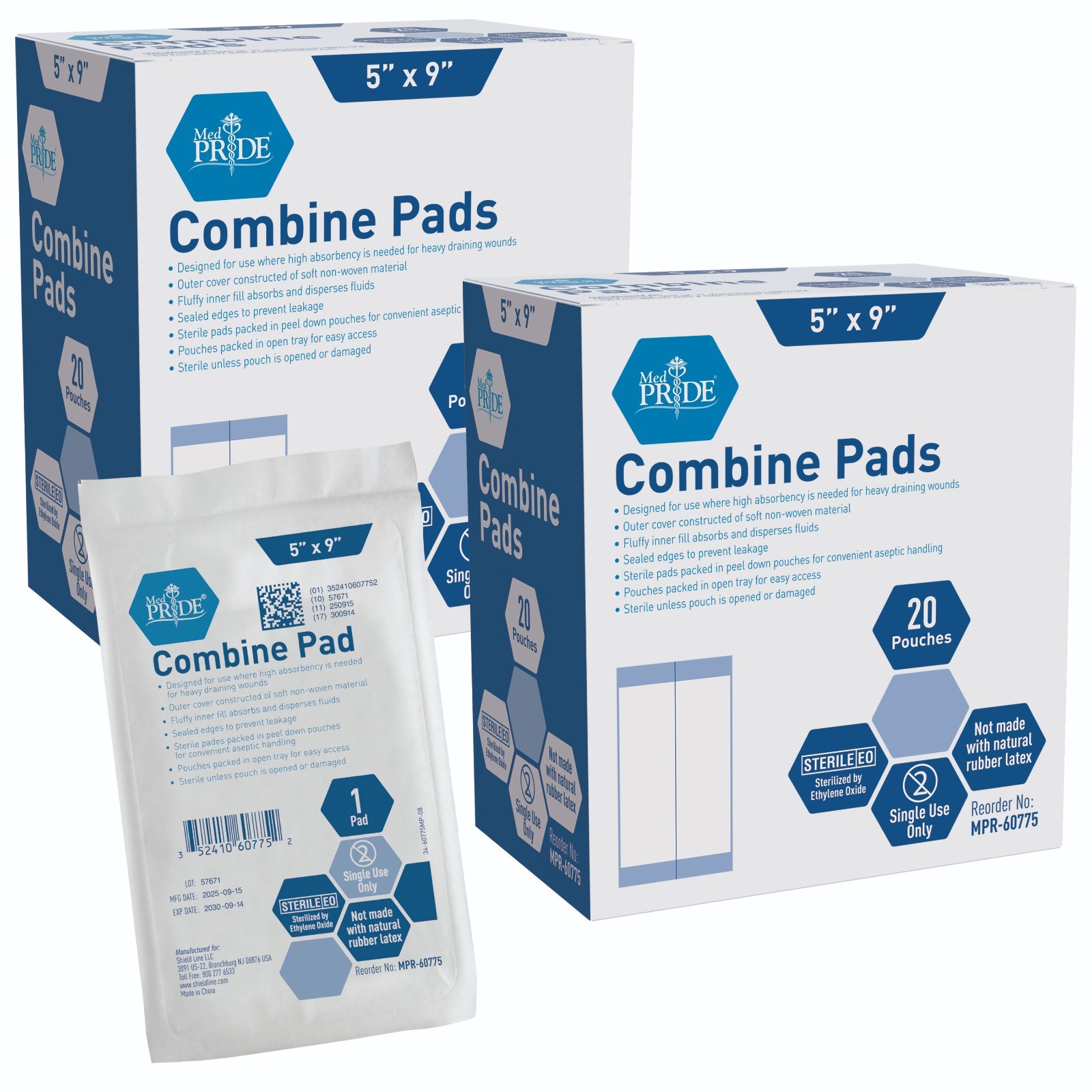 MED PRIDE Sterile ABD Combine Pads 5”x9” Nonstick Absorbent Dressing 40-80 Ct