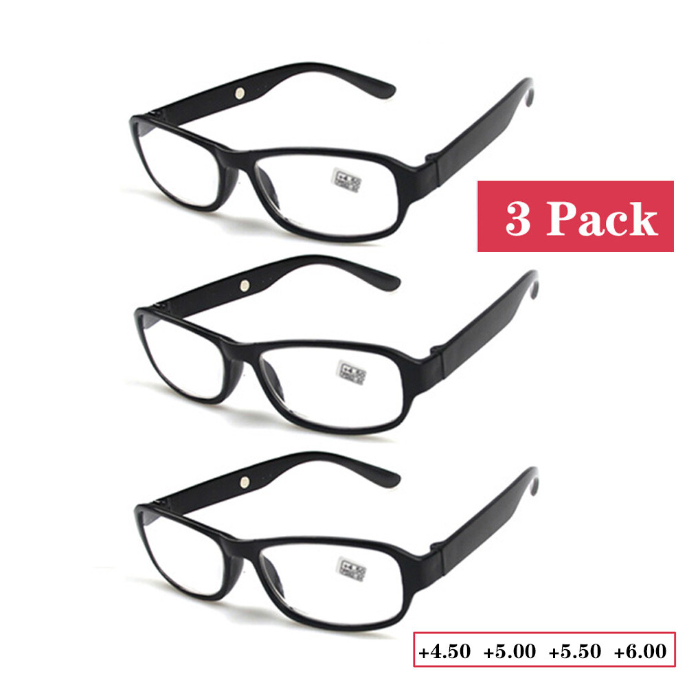 3 pcs Reading Glasses +4.5 +5.0 +5.5 +6.0 Strength Plastic Frame Eyewear Reader