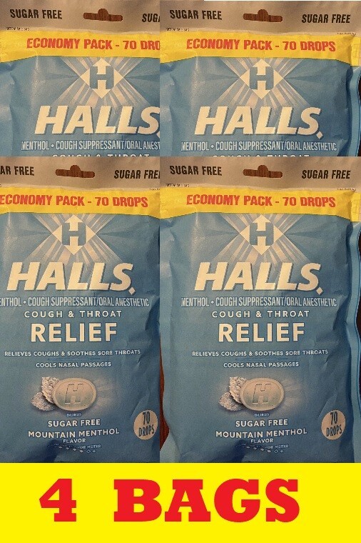 4x Halls ECONOMY PACK Mountain Menthol Cough & Throat Relief 280 Drops 4 BAGS