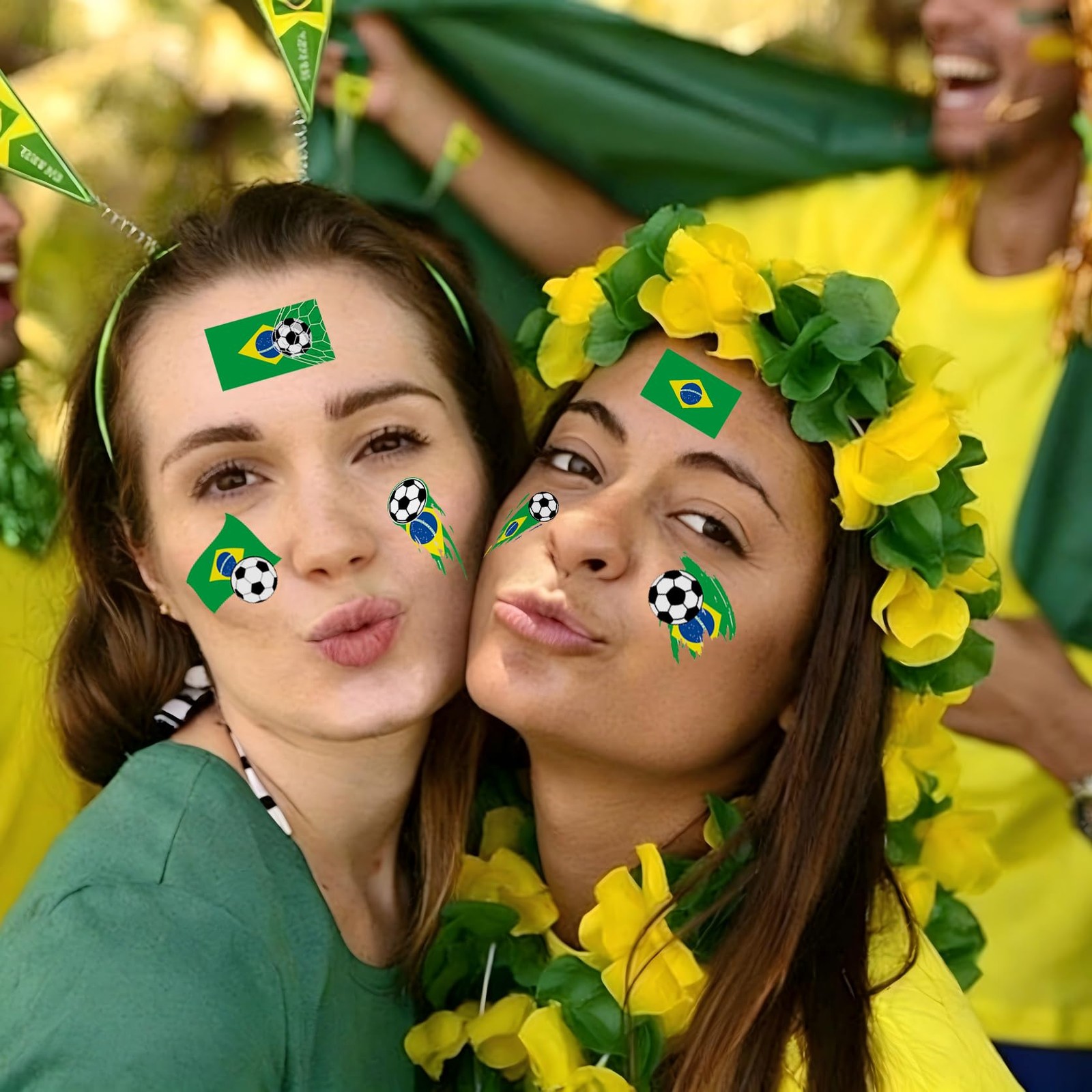 TwoHeadPig 55 Pieces World Cup 2026 Temporary Tattoos,Brazil Flag Face Brazil