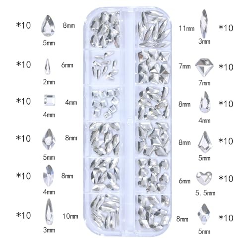 Nail Rhinestones – 3D Multi Shape Size, 16# Crystals White Nail Rhinestones