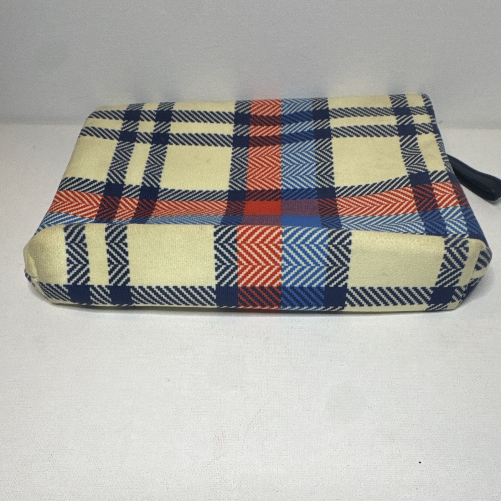 Plaid Checkered Zip Makeup Bag Pouch/Case Beige Blue Red Zipper Closure