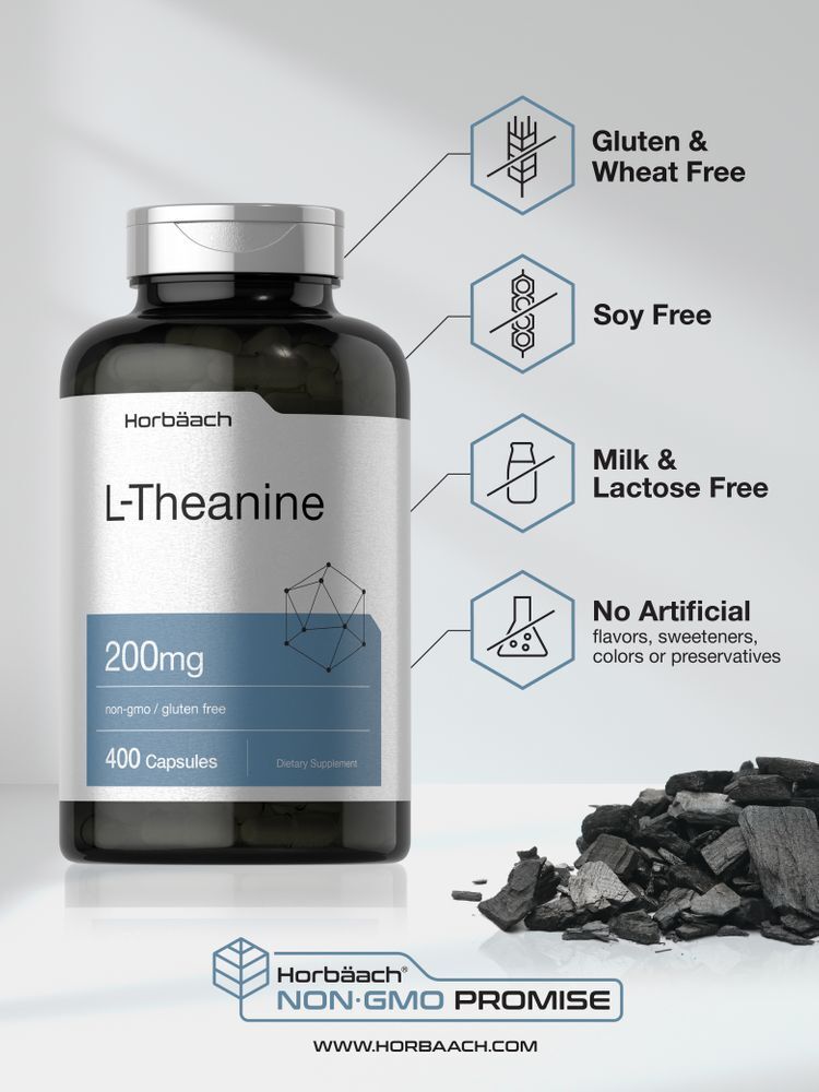 L Theanine 200mg | 400 Capsules | Value Size | Non-GMO | by Horbaach