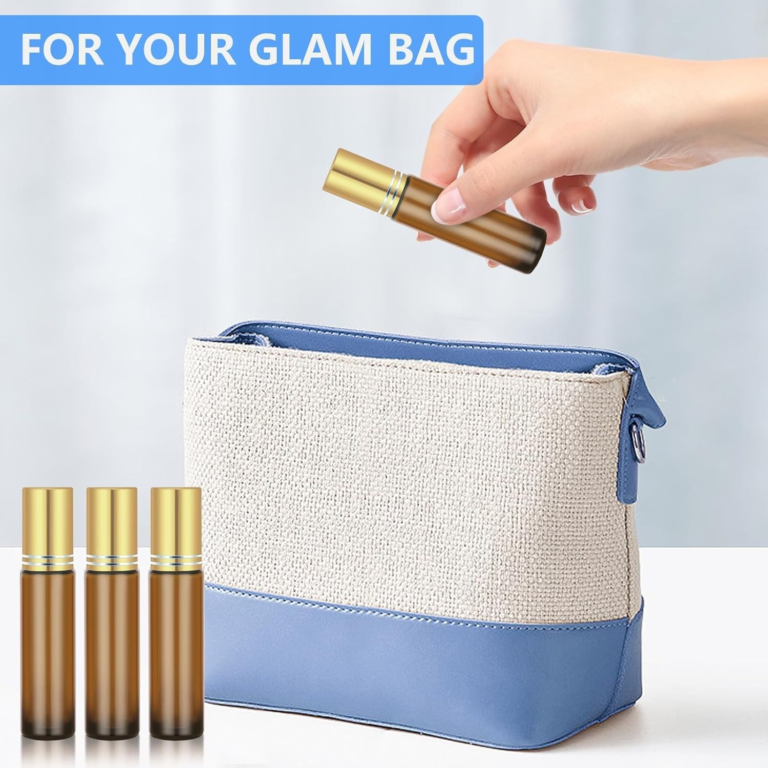 4 Pack Refillable Amber Glass Essential Oil Roller Bottles 10ml Leak-Proof