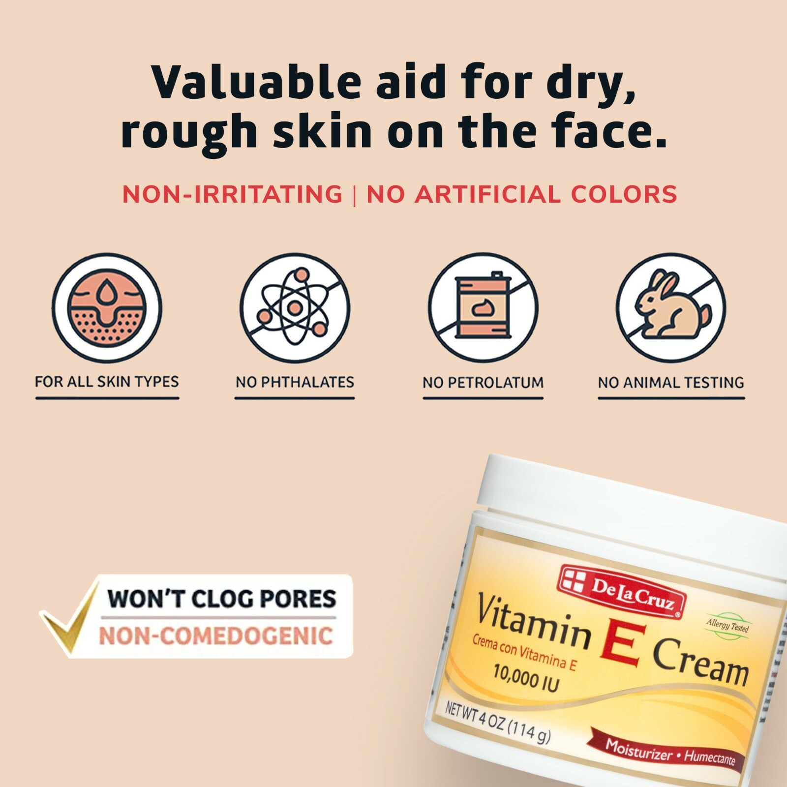 De La Cruz® 10,000 IU Vitamin E Cream 4 OZ – Allergy Tested, USA Made (6 JARS)