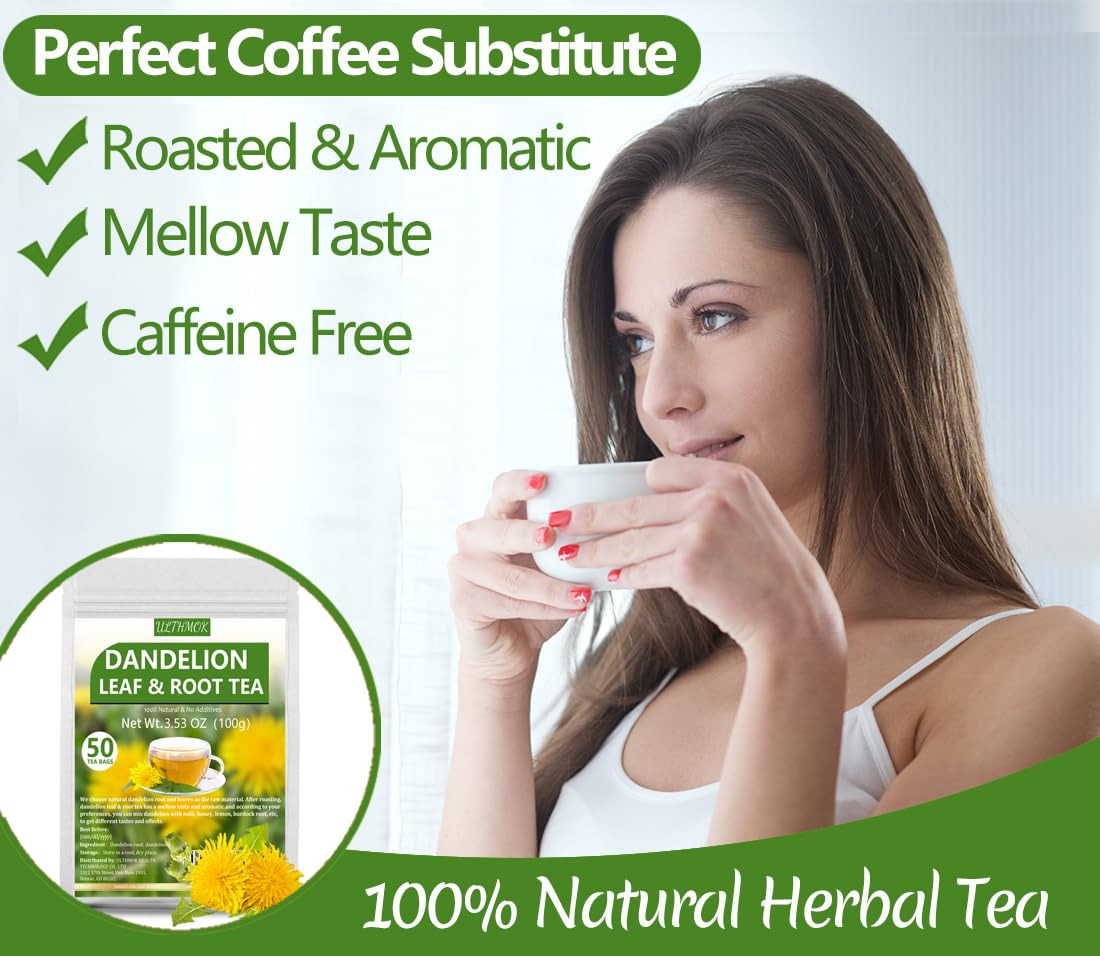 Premium Dandelion Leaf & Root Tea,50 Tea Bags for Liver & Kidney Health, Roasted