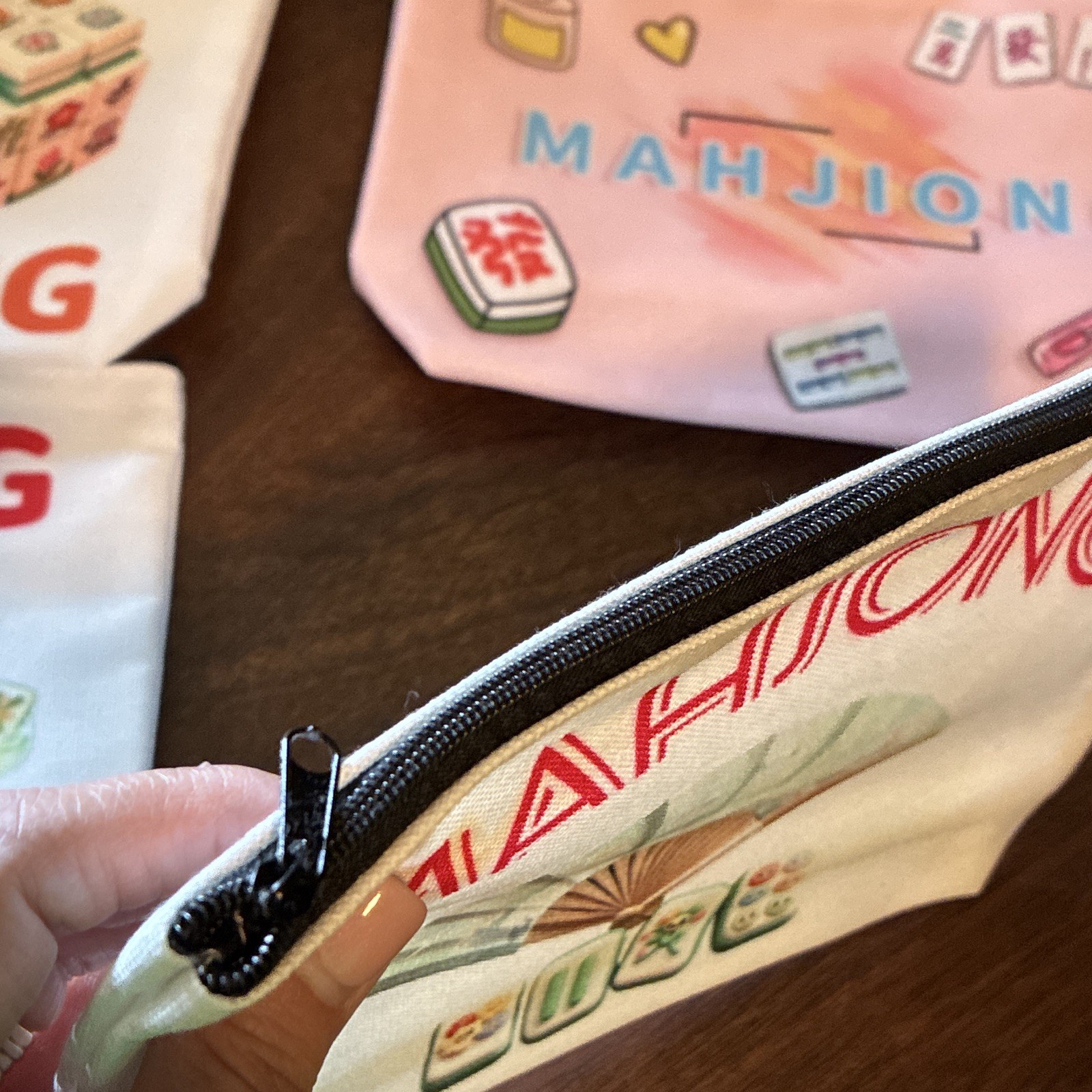 Mahjong Theme Multicolor Makeup Bag Zipper Pouches Lot of 6, Zipper Closure