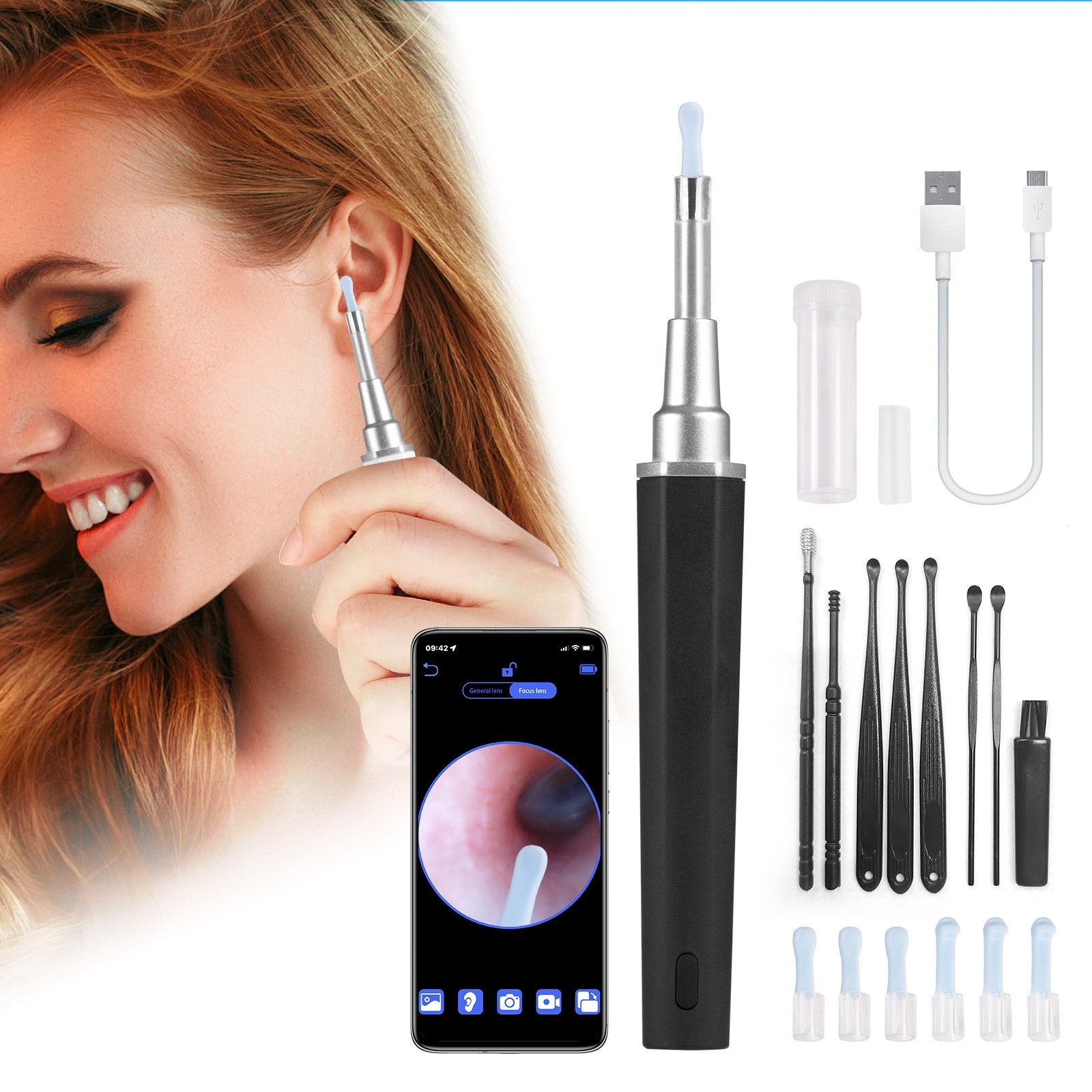 Smart Visual Ear Spoon Kit 5MP IP67 Waterproof HD Ear Inspection Otoscope Camera