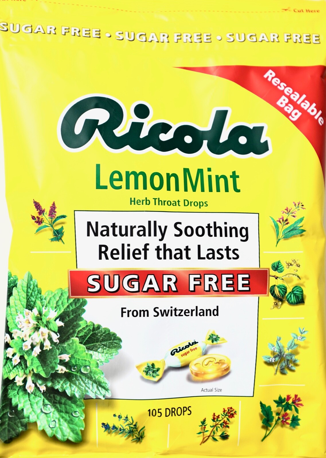 Ricola Lemon-Mint Herb Throat Cough Drops SUGAR-FREE, Made in Switzerland