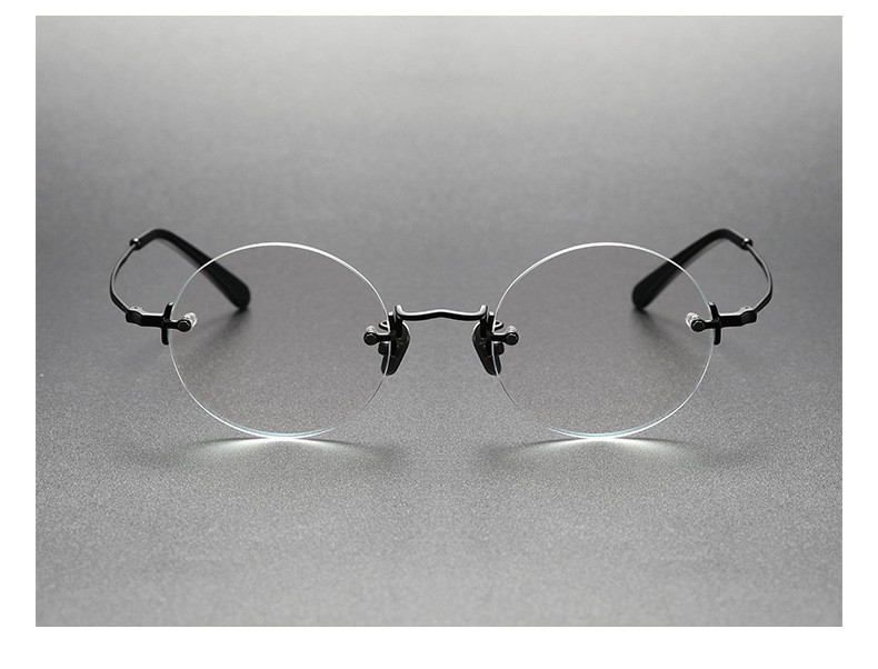 Pure Titanium Rimless Eyeglass Frame Retro Round Steve Jobs Rimless Glasses 43mm