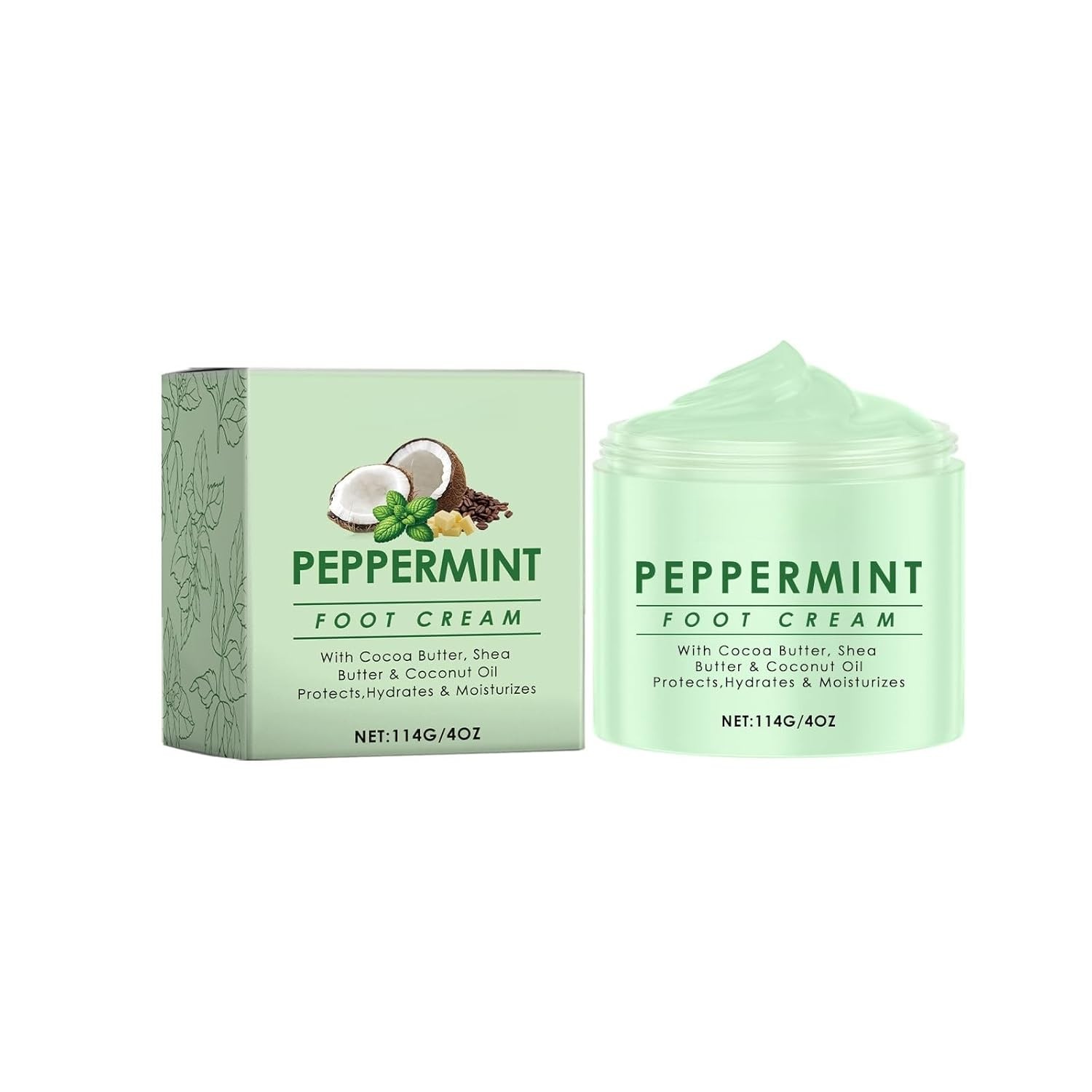 Peppermint Foot Cream with Cocoa Butter, Shea & Coconut Oil, 4 oz