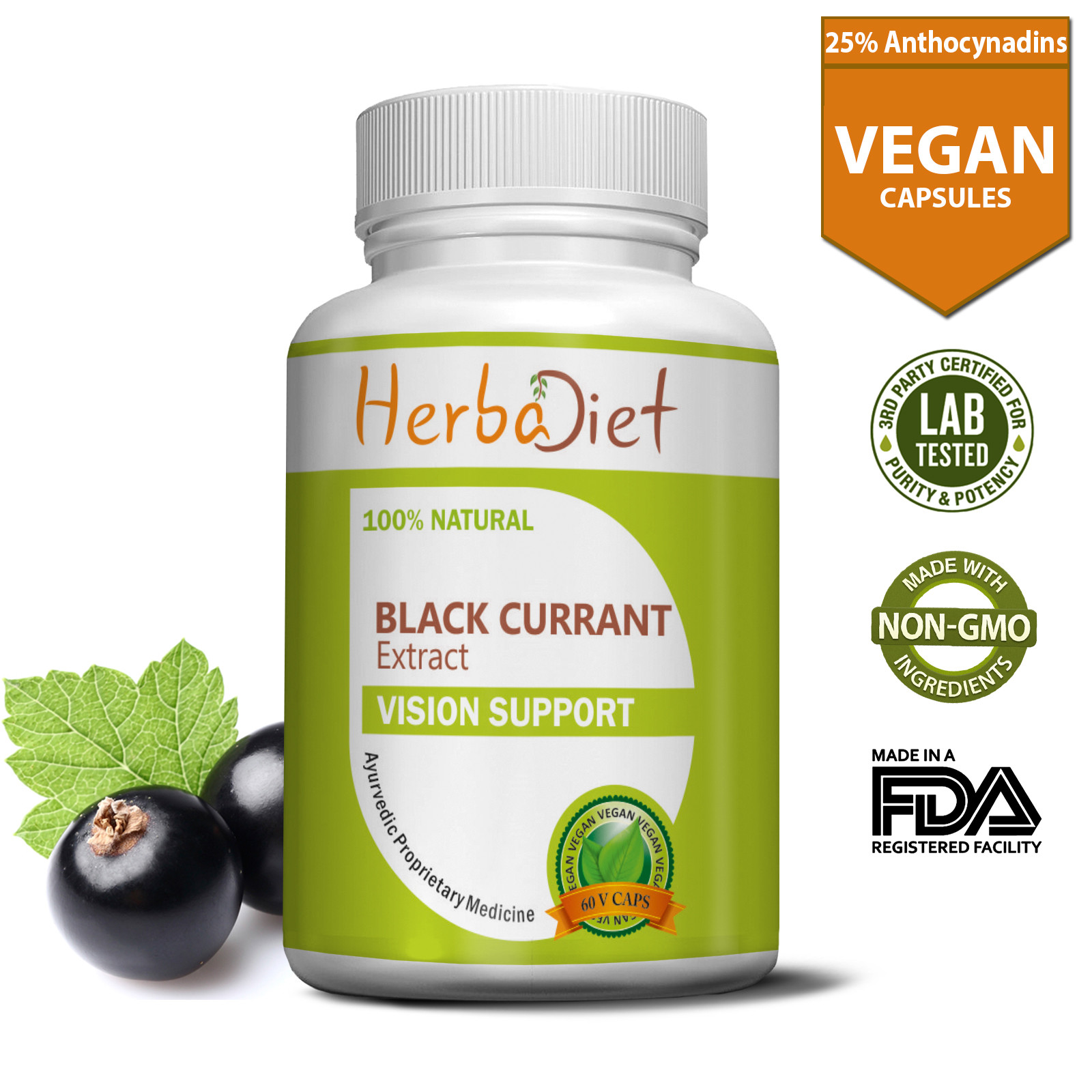Black Currant Extract Capsules 25% Anthocyanidins Eye Vision Health Antioxidant
